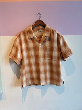 Frame Men's Short-Sleeve Burnt Orange Plaid Camp Shirt